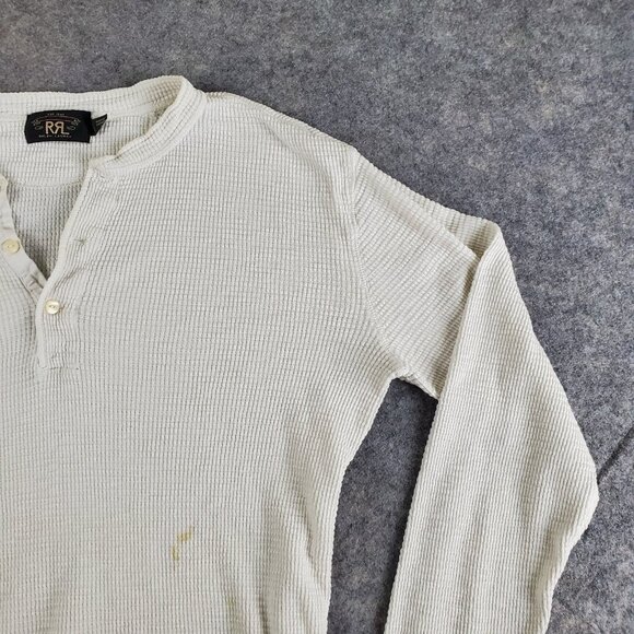 RRL By Ralph Lauren Shirt Men Medium White Henley Long Sleeve Waffle Knit Casual - Picture 2 of 5